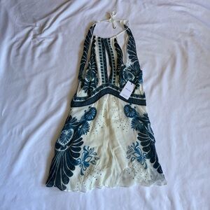 Reiss women’s Boho Midi Summer Beach Dress in Blue & Cream Sz 0